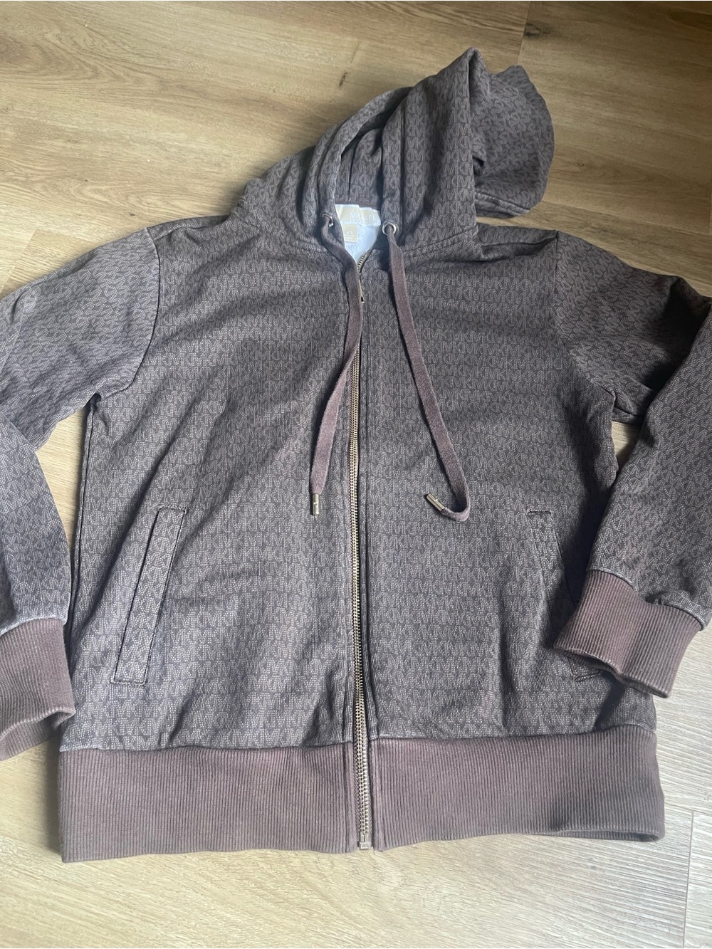 Michael Kors Brown Heathered Monogram Zip Hoodie